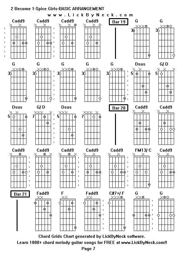 Chord Grids Chart of chord melody fingerstyle guitar song-2 Become 1-Spice Girls-BASIC ARRANGEMENT,generated by LickByNeck software.